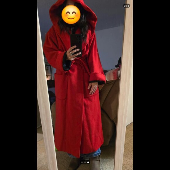 Paul Et Duffier vintage red wool hooded robe style coat - 8 - Picture 3 of 4